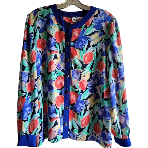 M🌺Vintage Demisheer Watercolor Long Sleeve Blouse Top - Picture 9 of 9